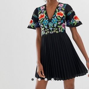 Navy embroidered floral dress